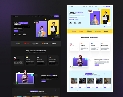 Learning patform landing page- Dark and Light themes design landing page ui ux web web design