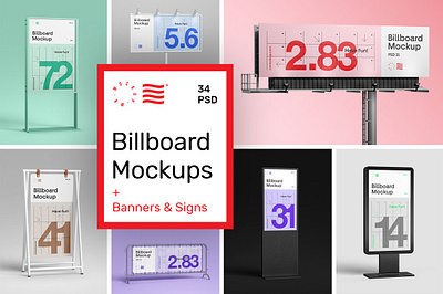 Billboard Mockups + Banners & Signs banner mockups banners signs billboard billboard mockups brand branding creator free updates identity logo minimal mockup modern outdoor poster presentation stand stationery template