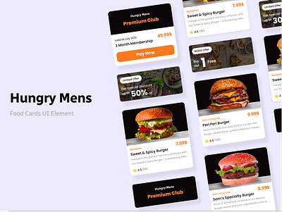 Hungry Mens - Food Cards android app branding cards kit design food app food ui cards ios app mobile app ui ui cards uiux user interface ux