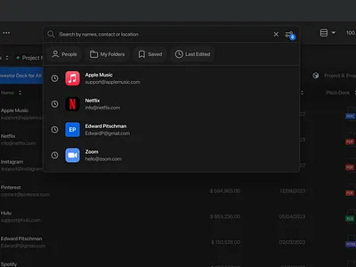 Investment Analytics - Web Dashboard agency analytics black catalyst catalyst design company component dark dashboard dropdown entreprise freelance investement search search bar ui ux