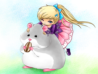 Chibi girl and hamster character chibi cute girl cute hamster fantasy girl hamster illustration kawaii