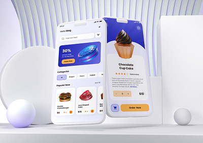 Fast Food - Ordering App 3d app application blue branding delivery design food graphics illustration mockup modern new product design purple ui design uiux web3