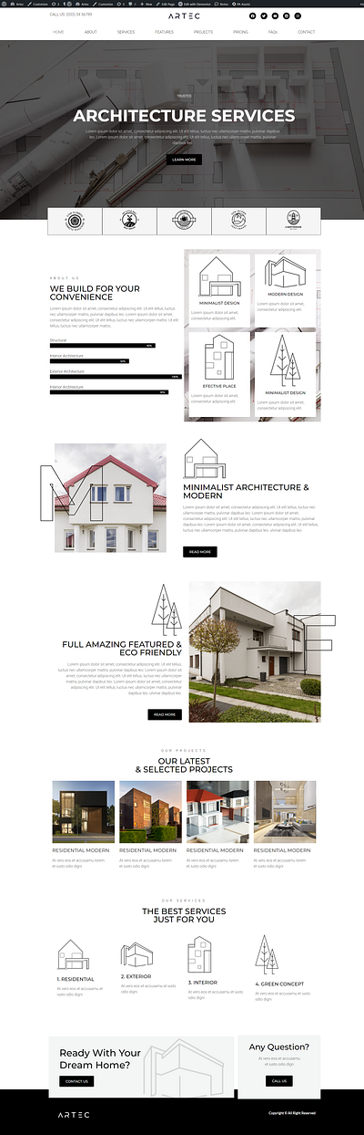 ARTEC 8pages architecture website cloning design minimalistic website wordpress developer wordpresswebsite
