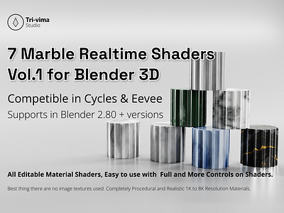 7 Marble Realtime Shaders Vol.1 for Blender 3D 3d 3d animation 3d design 3d rendering animated design illustration interior marble
