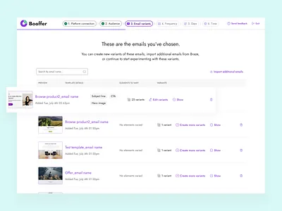 Booffer - UX/UI Design for the creation marketing emails with AI ai ai generation design email interaction design marketing saas ui ux uxui