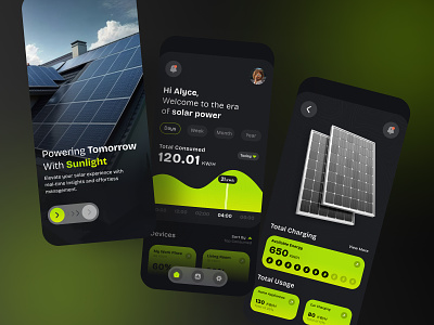 Solar Panel Monitoring App Design climate app electric app electricity green energy power power app renewable energy solar solar app solar app design solar panel monitoring ui