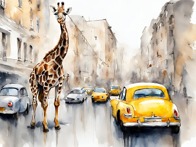 Giraffe in the city design graphic design illustration vector