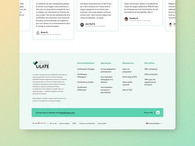 Lilate, Website Footer Section clean design footer green home homepage reviews ui ui design ux ux design web website white