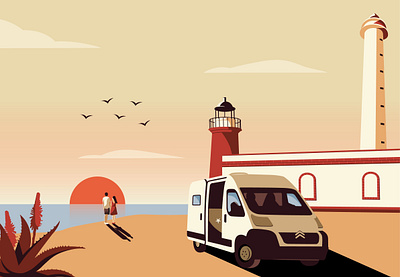 Sunset at Faro de Pechiguera, Lanzarote digital illustration illustration lanzarote light house sunset van life vector