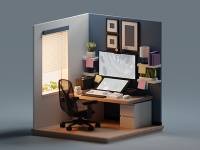 PC setup #4 3d b3d blender illustration isomteric pc room setup