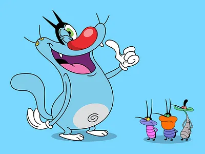 Oggy and the Cockroaches (Day 19/30 Vector Art Illustration) adobe artwork cartoon cockroaches colorful dailyui design drawing figma flat graphic design illustration illustrator oggy sketching ui vector wink