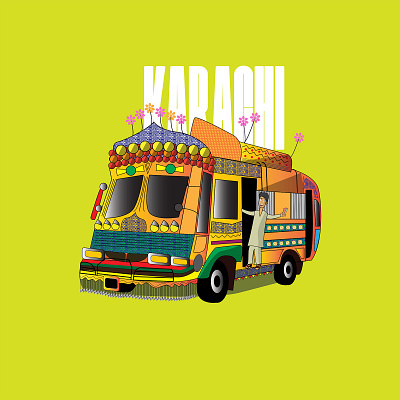 Karachi Mini Bus bus digital art digital illustration flat vector karachi pakistan vector vector art