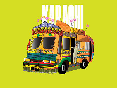 Karachi Mini Bus bus digital art digital illustration flat vector karachi pakistan vector vector art