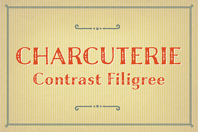 Charcuterie Filigree Font advertising charcuterie filigree font deco display distressed headline logo logo advertising packaging rough sans sans serif titling