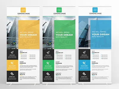 Construction Roll-Up Banner | Retractable Banner Design Template ad advertisement banner billboard blue builder business company construction corporate design flyer poster print design retractable banner roll up roll up banner signage standing banner template