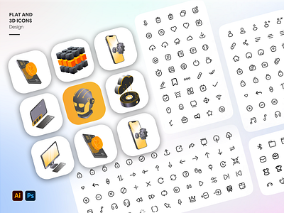 3D icons and flat icon designs 3d icon design icons line icon design