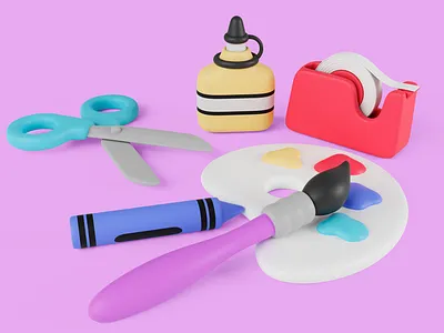 Education Concept with Painting Supplies 3d animation branding design education graphic design illustration mobile app painting ui ui design ux vector
