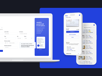 nbox - postal mail & email in one easy place animation app design blue dashboard graphic design mailbox mobile app nomad post uiux