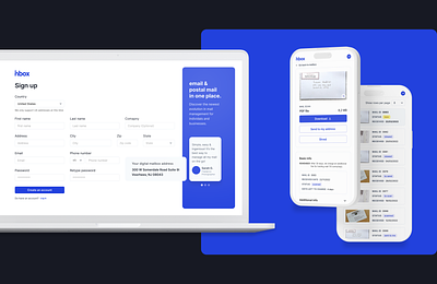 nbox - postal mail & email in one easy place animation app design blue dashboard graphic design mailbox mobile app nomad post uiux