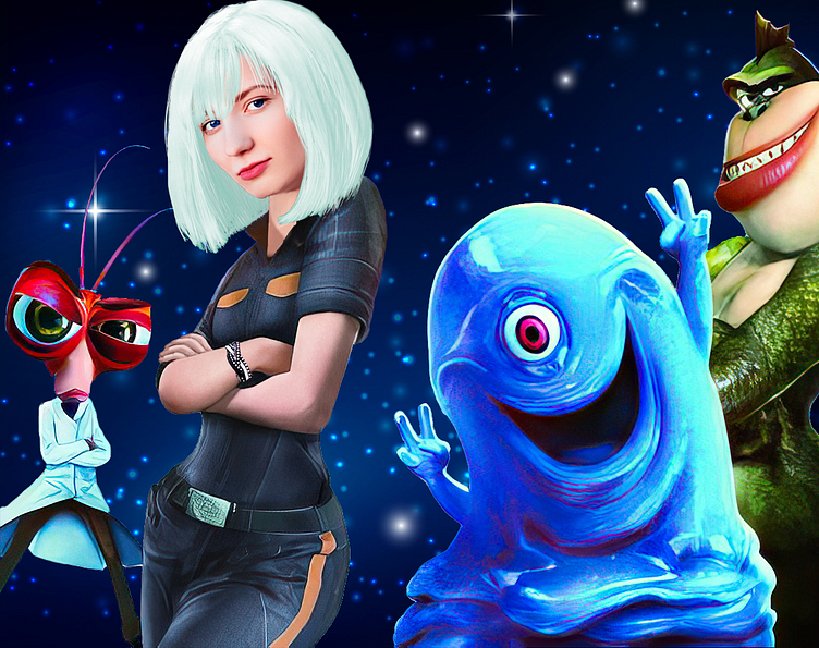 Poster for the cartoon Monsters vs. Aliens by Natalia Isaeva on Dribbble