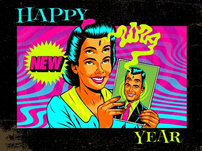 Bonne Année! 1950s art fifties illustration psychedelic retro surrealism vintage