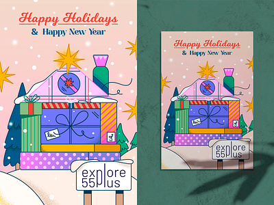 Happy Holidays Postcard christmas color colorful design estate gifts happy holiday holidays home house illustration newyear postcard present real realestate season texture vector