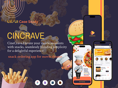 CinCrave:Snack ordering app for movie theater casestudy graphic design illustration productdesign snackordering ui ux