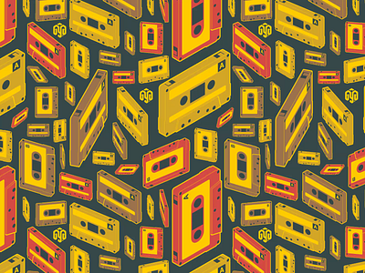 Seventies Cassette Pattern adobe illustrator cassette classic fabrics fake 3d flat art instructional graphics isometric isometric graphics line art music oldies pattern seventies systematic design technical drawing technical graphics technical illustration textile design vector graphics