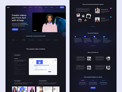 Landing page for AI video creation app app website design landing page ui website