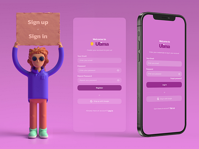 Log in and registration screens 3d app log in mobile mockup registration screen sign in sign up