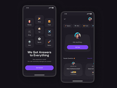 QnA App Design | UI Design app appdesign appdesignui appui dark darkapp darkmode darktheme design qna qnaapp questionapp ui uidesign uiux uiuxdesign ux uxdesign