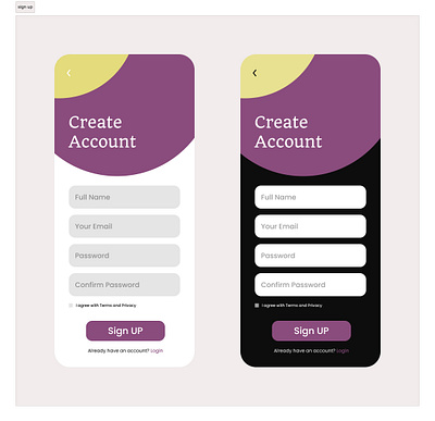 Sign up screen ui