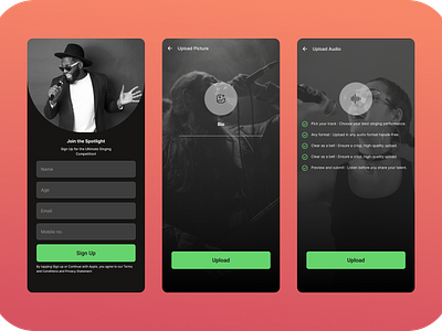 Singing Registration UI Unveiled! 🎵✨ app bl branding design graphic design illustration mobile design mobile ui onboarding ui ui design ui design of blog user interface ux