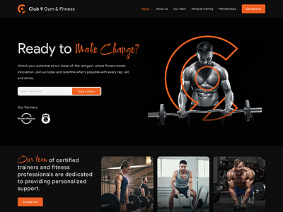 Club 9 Gym & fitness Website Landing Page branding club fitness graphic design gym hero hero section landing page logo ui website
