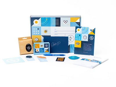 New Hire Swag Box art print bookmark corporate swag custom mailer employment branding enamel pin geometric handlettered illustration mailer box stickers swag box texture