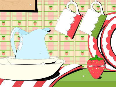 2024 Calendar | July design green illustration kitchen still life strawberry summer vector