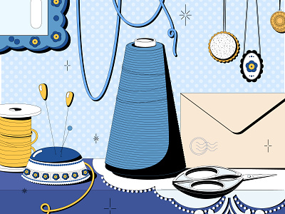 2024 Calendar | August blue design illustration sewing still life summer vector