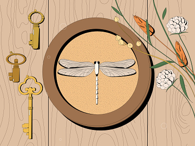 2024 Calendar | November I autumn design dragonfly fall illustration keys leaves orange vector vintage warm