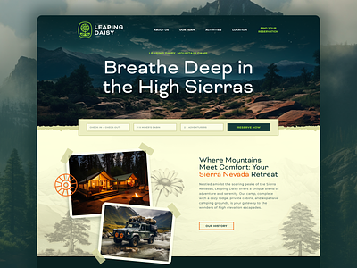 Leaping Daisy Landing Page Exploration adventure brand design branding camping canoeing design graphic design hiking kayaking landing page logo logo design mountains travel trees ui ux web web design wilderness