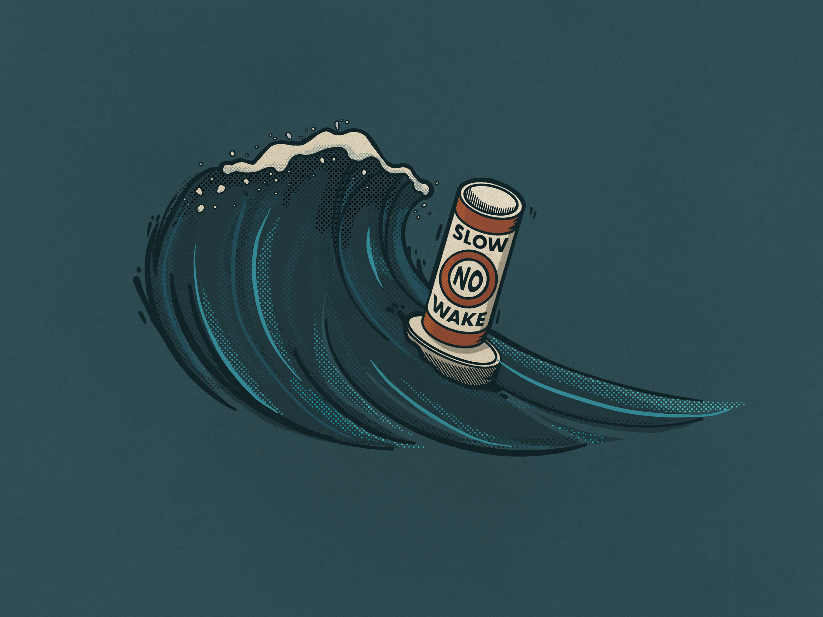 Slow No Wake Illustration blue boat brush fluid illustration lake outline procreate summer texture wake water wave