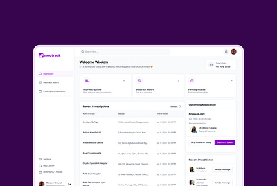 Medtrack branding dashboard design doctor health health tech landing page ui ux website