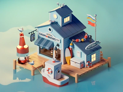 🛟 Dock store 3d bait blender3d dock illustration isometric low poly lowpoly sea