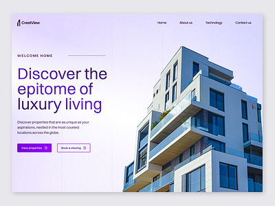 CrestView - Luxury Real Estate Design apartment bold clean estate agents gradient hero high rise home house investment landing page living luxury luxury real estate portfolio property purple real estate realtor ui