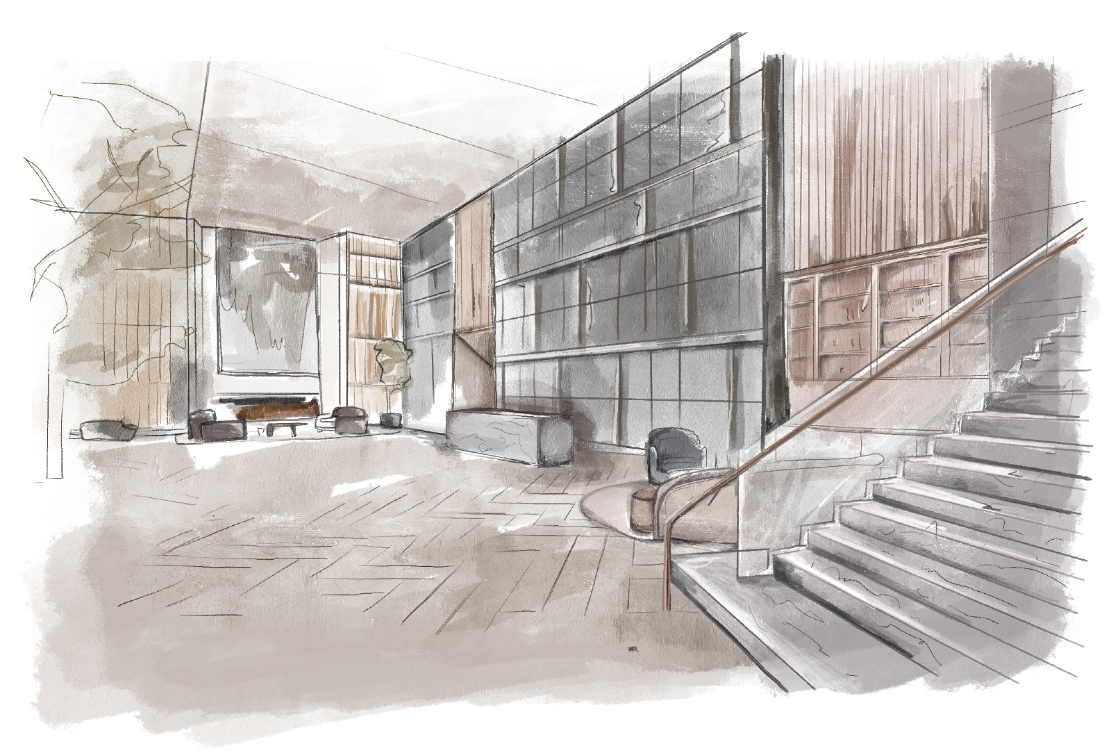 rendering drawing hospitality interiors procreate watercolor