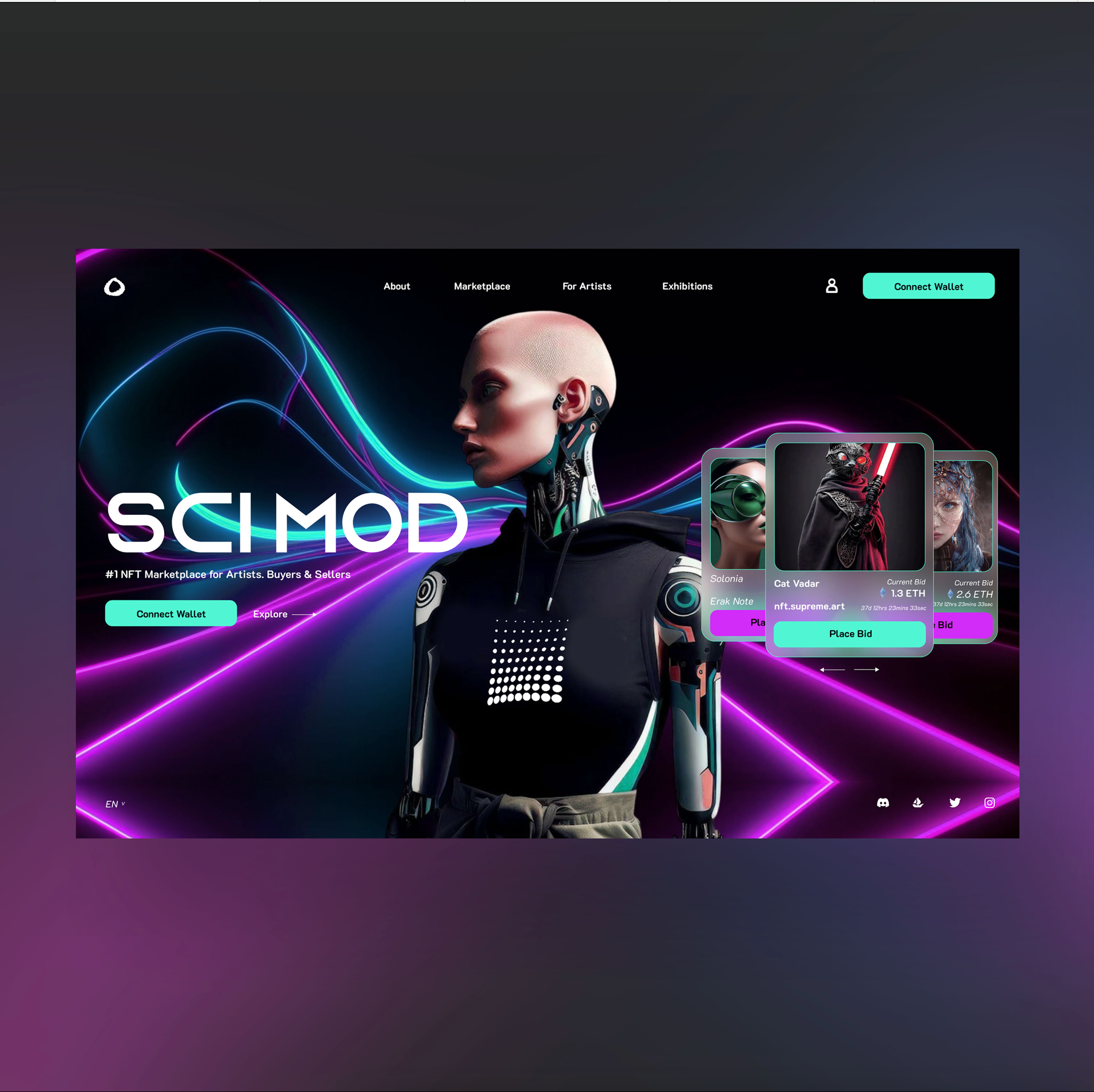 Sci Mod Web Ui Landing Shot 3d ai animation branding design graphic design logo motion graphics nft ui ui design ux ux design web design
