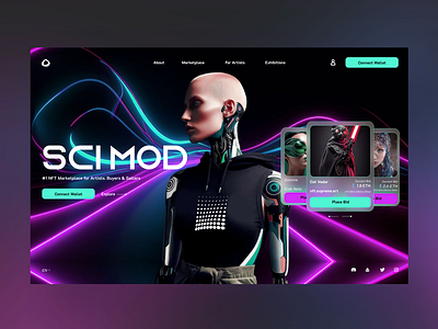 Sci Mod Web Ui Landing Shot 3d ai animation branding design graphic design logo motion graphics nft ui ui design ux ux design web design