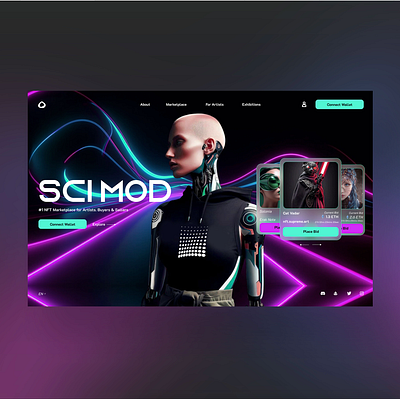 Sci Mod Web Ui Landing Shot 3d ai animation branding design graphic design logo motion graphics nft ui ui design ux ux design web design