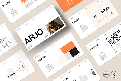 ARJO | Brand Guidelines Canva arjo template. branding branding book canva graphic design indd indesign template logo motion graphics visual style guide