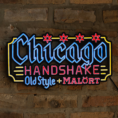 Chicago Handshake - LED Sign bar sign chicago cold beer drinking handshake led sign malort neon sign old style tavern