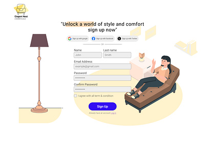 Sign-up page design for furniture website furniture illustration sign up ui uiux ux web design